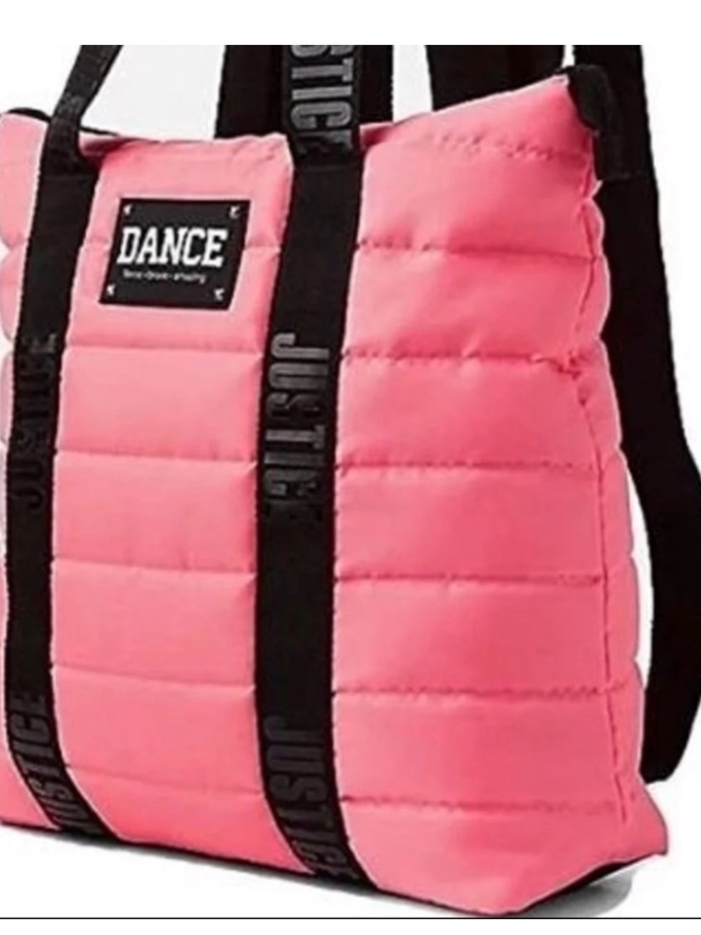 Justice pink Puffer Tote/ backpack bag DANCE Patch